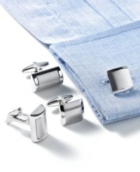 When every detail counts, count on KC to offer a sophisticated addition to your tailored wardrobe. Brushed metal cufflink with polished trim. When every detail counts, count on KC to offer a sophisticated addition to your tailored wardrobe. Brushed metal cufflink with polished trim.