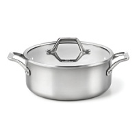 With a copper core layered between aluminum and finished with magnetic stainless steel exterior, this 5-quart Dutch oven with lid is designed for the modern at-home chef. With a copper core layered between aluminum and finished with magnetic stainless steel exterior, this 5-quart Dutch oven with lid is designed for the modern at-home chef.