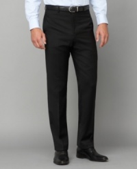 A crucial part of any man's wardrobe, this slim-fit flat front pant puts the comfort back into business corporate. A crucial part of any man's wardrobe, this slim-fit flat front pant puts the comfort back into business corporate.