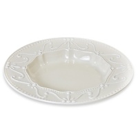 Feminine and sophisticated. Off-white porcelain body with white embossing. Dishwasher and microwave safe.