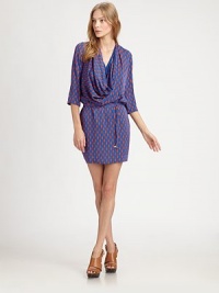 Printed, silk-rich cowlneck dress with three-quarter sleeves and a figure-enhancing self tie at the waist. CowlneckThree-quarter sleevesSelf tie at waistAbout 19 from natural waist95% silk/5% LycraDry cleanImportedModel shown is 5'10 (177cm) wearing US size 4. Printed, silk-rich cowlneck dress with three-quarter sleeves and a figure-enhancing self tie at the waist. CowlneckThree-quarter sleevesSelf tie at waistAbout 19 from natural waist95% silk/5% LycraDry cleanImportedModel shown is 5'10 (177cm) wearing US size 4.