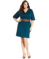 Smarten up your career style with Spense's half-sleeve plus size dress, accented by a belted waist.