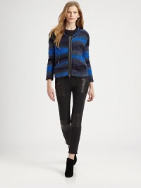 Outlined by contrasting leather trim, this wool sweater jacket is modernized by a gradient stripe pattern and edgy front zippers. RoundneckLong sleevesFront zipperZippered slash pocketsAbout 22 from shoulder to hemBody: WoolTrim: LeatherDry clean with leather specialistImportedModel shown is 5'10 (177cm) wearing US size Small.This style runs true to size. We recommend ordering your usual size for a standard fit. Outlined by contrasting leather trim, this wool sweater jacket is modernized by a gradient stripe pattern and edgy front zippers. RoundneckLong sleevesFront zipperZippered slash pocketsAbout 22 from shoulder to hemBody: WoolTrim: LeatherDry clean with leather specialistImportedModel shown is 5'10 (177cm) wearing US size Small.This style runs true to size. We recommend ordering your usual size for a standard fit.