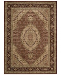 Distinctive flair with roots in Persian design. This exquisitely ornate area rug is abound in soft, satisfying brick tones, highlighted by a dramatic central medallion, and crafted from Nourison's own Opulon™ yarns for a densely woven pile with long-lasting color retention and durability. Distinctive flair with roots in Persian design. This exquisitely ornate area rug is abound in soft, satisfying brick tones, highlighted by a dramatic central medallion, and crafted from Nourison's own Opulon™ yarns for a densely woven pile with long-lasting color retention and durability.