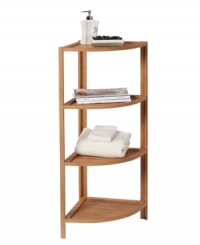You've got organization cornered with Creative Bath's 4-shelf corner tower. Featuring hand-crafted, eco-friendly bamboo wood for decorative and functional storage perfect for the bath or any room in your home. Easy assembly, hardware included. You've got organization cornered with Creative Bath's 4-shelf corner tower. Featuring hand-crafted, eco-friendly bamboo wood for decorative and functional storage perfect for the bath or any room in your home. Easy assembly, hardware included.