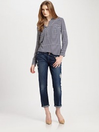 Velvety soft denim is the perfect combo of comfort and fashion. Crafted with a relaxed, skinny fit-- this denim favorite has cropped-leg construction that can also be worn cuffed. THE FITMedium rise, about 8Inseam, about 29THE DETAILSButton closureZip flyFive-pocket style98% cotton/2% spandexMachine washMade in USA of imported fabricModel shown is 5'9 (175cm) wearing US size 0. Velvety soft denim is the perfect combo of comfort and fashion. Crafted with a relaxed, skinny fit-- this denim favorite has cropped-leg construction that can also be worn cuffed. THE FITMedium rise, about 8Inseam, about 29THE DETAILSButton closureZip flyFive-pocket style98% cotton/2% spandexMachine washMade in USA of imported fabricModel shown is 5'9 (175cm) wearing US size 0.