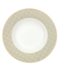 Perfect for casual dining or formal entertaining, this collection features a blend of gilded opulence and sophisticated style. Cheerful flower blossoms float gracefully across white bone china and gold and aqua filigree patterns as this lively set enhances your tabletop.