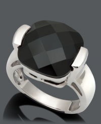 The foundation of fashion is derived from fabulous design! Ring features a stately onyx stone (13 x 14 mm) in a modern sterling silver setting. Size 7. The foundation of fashion is derived from fabulous design! Ring features a stately onyx stone (13 x 14 mm) in a modern sterling silver setting. Size 7.