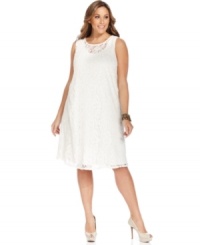 Get set for the holiday party circuit with Cha Cha Vente's sleeveless plus size dress, fashioned from alluring lace. Get set for the holiday party circuit with Cha Cha Vente's sleeveless plus size dress, fashioned from alluring lace.
