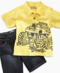 Time to rally! He'll be ready to roll with the big boys in no time with this polo shirt and jean short set from Kids Headquarters. Time to rally! He'll be ready to roll with the big boys in no time with this polo shirt and jean short set from Kids Headquarters.