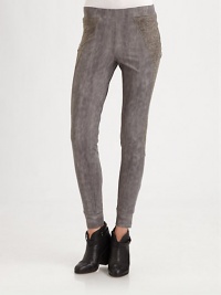 Contrast paneling and a shimmery finish enhance these trend-forward leggings. THE FITRise, about 9Inseam, about 28THE DETAILSElastic waistbandNylon/polyurethaneDry cleanMade in USA of Italian fabricModel shown is 5'9 (175cm) wearing US size 4. Contrast paneling and a shimmery finish enhance these trend-forward leggings. THE FITRise, about 9Inseam, about 28THE DETAILSElastic waistbandNylon/polyurethaneDry cleanMade in USA of Italian fabricModel shown is 5'9 (175cm) wearing US size 4.