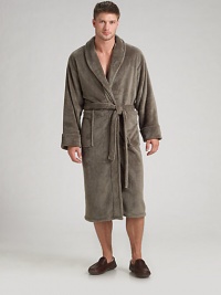 Easy-fitting and completely luxurious, woven with plush comfort in a wrap silhouette with a classic shawl collar and tie waist. Side patch pockets About 49 from shoulder to hem Polyester; machine wash Imported Easy-fitting and completely luxurious, woven with plush comfort in a wrap silhouette with a classic shawl collar and tie waist. Side patch pockets About 49 from shoulder to hem Polyester; machine wash Imported
