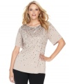 This easy plus size INC tee gets a glamorous update, thanks to shining sequins! (Clearance)