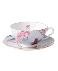 Delight in the tradition of English tea with the Cuckoo teacup and saucer set, featuring Wedgwood bone china adorned with gold bands, fanciful birds and vintage blooms. With scalloped detail. Delight in the tradition of English tea with the Cuckoo teacup and saucer set, featuring Wedgwood bone china adorned with gold bands, fanciful birds and vintage blooms. With scalloped detail.