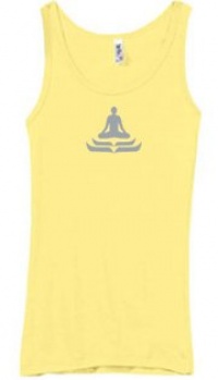 Ladies Yoga Tank Top - Lotus Pose Yoga Sheer Rib Longer Length Tanktop - Yellow