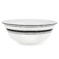 Black bands of varying widths sweeten the proverbial pot in kate spade new york's St. Kitts serving bowl. Black bands of varying widths sweeten the proverbial pot in kate spade new york's St. Kitts serving bowl.