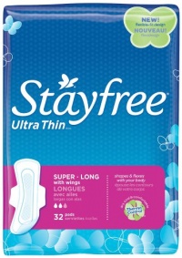 Stayfree Ultra Thin Long Pads with Wings, 32 Count (Pack of 2)