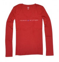 Tommy Hilfiger Women Long Sleeve Beads Logo V-Neck T-Shirt Tommy Hilfiger Women Long Sleeve Beads Logo V-Neck T-Shirt