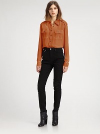 Military-style pockets and epaulettes update this airy silk button-down with a utilitarian chicPoint collarEpaulettesButton-down placketFlap chest pocketsShirttail hemBack shoulder yokeBack princess seamsAbout 31 from shoulder to hemSilkDry cleanImportedModel shown is 5'10 (177cm) wearing US size Small. Military-style pockets and epaulettes update this airy silk button-down with a utilitarian chicPoint collarEpaulettesButton-down placketFlap chest pocketsShirttail hemBack shoulder yokeBack princess seamsAbout 31 from shoulder to hemSilkDry cleanImportedModel shown is 5'10 (177cm) wearing US size Small.