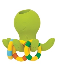 This wall mounted octopus keeps little ones happy two ways: pour water in the top of his head, and it sprinkles down from his arms. Plus, when your baby is older they can play a challenging game of ring toss. This wall mounted octopus keeps little ones happy two ways: pour water in the top of his head, and it sprinkles down from his arms. Plus, when your baby is older they can play a challenging game of ring toss.