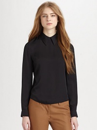 Buttery silk fabric with a hint of stretch forms this impeccably-tailored design. High point collarLong sleeves with button cuffsBack zip closureU-shaped hemAbout 22 from shoulder to hem92% silk/8% elastaneDry cleanImportedModel shown is 5'10 (177cm) wearing US size 4. Buttery silk fabric with a hint of stretch forms this impeccably-tailored design. High point collarLong sleeves with button cuffsBack zip closureU-shaped hemAbout 22 from shoulder to hem92% silk/8% elastaneDry cleanImportedModel shown is 5'10 (177cm) wearing US size 4.