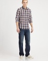 This classic, relaxed-straight jean is accented by fan favorite, A back pocket detail, in a rich, dark wash which makes for a perfect wear-to-work jean.Five-pocket styleInseam, about 33½98% cotton/2% spandexMachine washImported