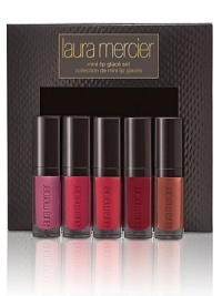 Laura Mercier's Mini Lip Glacé Collection features 5 colour-coordinated Lip Glacés available in 2 separate collections: Soft Nudes and Rich Berries. Tailored to shade preference, the Soft Nudes Collection includes shades of pale pink, shimmering peach and dusty mauve for a subtle, more demure look, while the Rich Berries Collection offers bolder, brighter hues in deeper rose, red and plum shades. Made in USA. Laura Mercier's Mini Lip Glacé Collection features 5 colour-coordinated Lip Glacés available in 2 separate collections: Soft Nudes and Rich Berries. Tailored to shade preference, the Soft Nudes Collection includes shades of pale pink, shimmering peach and dusty mauve for a subtle, more demure look, while the Rich Berries Collection offers bolder, brighter hues in deeper rose, red and plum shades. Made in USA.