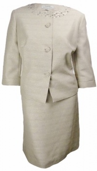 Tahari by Arthur S. Levine Edwin Jacquard Skirt Suit 20W Light Champagne