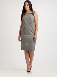 A sleek shift featuring a timeless plaid pattern and delicate lace details. This dress was designed to fit you flawlessly thanks to expert tailoring and a touch of stretch.Feminine necklineSleevelessPrincess seamsFrench dartsBack zipperBack ventFully linedAbout 26 from natural waist64% polyester/33% viscose/3% spandexDry cleanMade in Italy A sleek shift featuring a timeless plaid pattern and delicate lace details. This dress was designed to fit you flawlessly thanks to expert tailoring and a touch of stretch.Feminine necklineSleevelessPrincess seamsFrench dartsBack zipperBack ventFully linedAbout 26 from natural waist64% polyester/33% viscose/3% spandexDry cleanMade in Italy