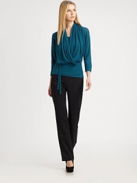 Inspired by a traditional kimono top, this silk-cashmere design would be a welcomed addition to any wardrobe.Draped frontThree-quarter sleevesSelf-tie beltAbout 25 from shoulder to hem55% silk/45% cashmereDry cleanImported Model shown is 5'10 (177cm) wearing US size Small. Inspired by a traditional kimono top, this silk-cashmere design would be a welcomed addition to any wardrobe.Draped frontThree-quarter sleevesSelf-tie beltAbout 25 from shoulder to hem55% silk/45% cashmereDry cleanImported Model shown is 5'10 (177cm) wearing US size Small.