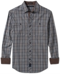Classic with a modern edge, this Sean John checkered button down goes great with jeans and layered looks. Classic with a modern edge, this Sean John checkered button down goes great with jeans and layered looks.