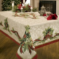 Benson Mills Christmas Ribbons Engineered Printed Fabric Tablecloth, 70 Inch Round Benson Mills Christmas Ribbons Engineered Printed Fabric Tablecloth, 70 Inch Round