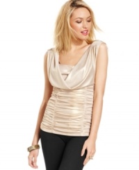 Elevated style defined: from the expertly draped neckline to the cool metallic sheen, this piece from XOXO lends modern style to your after-hours look. Elevated style defined: from the expertly draped neckline to the cool metallic sheen, this piece from XOXO lends modern style to your after-hours look.