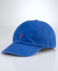 A classic baseball cap in durable cotton chino twill is accented by Ralph Lauren's embroidered pony at the front. A classic baseball cap in durable cotton chino twill is accented by Ralph Lauren's embroidered pony at the front.