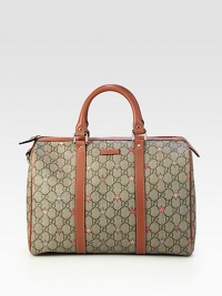 Understated, roomy and cool, the Boston bag proves once again why it's our most sought after must-carry season and season again. Crafted in our new Supreme canvas, made using an earth-conscious process.Beige/ebony GG supreme stars canvasPink leather trimLight fine gold hardwareDouble handles, 5.1 dropZip-top closureEmbossed gucci trademark leather tabInterior pocketNatural cotton linen liningMedium size: 12.6W x 8.7H x 6.7DMade in Italy Understated, roomy and cool, the Boston bag proves once again why it's our most sought after must-carry season and season again. Crafted in our new Supreme canvas, made using an earth-conscious process.Beige/ebony GG supreme stars canvasPink leather trimLight fine gold hardwareDouble handles, 5.1 dropZip-top closureEmbossed gucci trademark leather tabInterior pocketNatural cotton linen liningMedium size: 12.6W x 8.7H x 6.7DMade in Italy