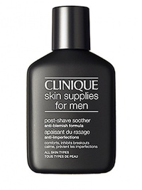 Post-Shave Soother Anti-Blemish Formula. This aloe-rich lotion soothes just-shaved skin. Encourages healing of minor nicks, cuts. Special skin-clearing ingredients help reduce and prevent breakouts for closer, more comfortable shaves. 2.5 oz. Post-Shave Soother Anti-Blemish Formula. This aloe-rich lotion soothes just-shaved skin. Encourages healing of minor nicks, cuts. Special skin-clearing ingredients help reduce and prevent breakouts for closer, more comfortable shaves. 2.5 oz.