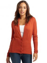 THE LOOKGentle drapingButton closureRibbed knit banded hemTHE FITAbout 24 from shoulder to hemTHE MATERIALWoolCARE & ORIGINMachine washImportedModel shown is 5'9 (175cm) wearing US size Small. THE LOOKGentle drapingButton closureRibbed knit banded hemTHE FITAbout 24 from shoulder to hemTHE MATERIALWoolCARE & ORIGINMachine washImportedModel shown is 5'9 (175cm) wearing US size Small.