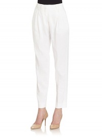 THE LOOKNarrow waistband with belt loops Front zipper with hook closurePleated frontFront seam pocketsStraight legBack welt button pocketBack dartsTHE FITRise, about 11Inseam, about 28THE MATERIAL58% linen/41% viscose/1% lycraCARE & ORIGINDry cleanMade in ItalyModel shown is 5'10 (177cm) wearing US size 4. THE LOOKNarrow waistband with belt loops Front zipper with hook closurePleated frontFront seam pocketsStraight legBack welt button pocketBack dartsTHE FITRise, about 11Inseam, about 28THE MATERIAL58% linen/41% viscose/1% lycraCARE & ORIGINDry cleanMade in ItalyModel shown is 5'10 (177cm) wearing US size 4.