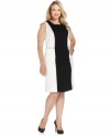 Snag a slimmer looking silhouette with Elementz' sleeveless plus size dress, defined by a sleek colorblocked design.