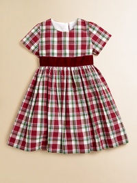 Adorned with a festive plaid print and velvet tie, this gorgeous cotton frock will make your little girl feel like a sugarplum fairy.ScoopneckShort sleevesBack buttonsWaistband with velvet ribbon tieFull skirtFully linedCottonDry cleanImported Please note: Number of buttons may vary depending on size ordered. Adorned with a festive plaid print and velvet tie, this gorgeous cotton frock will make your little girl feel like a sugarplum fairy.ScoopneckShort sleevesBack buttonsWaistband with velvet ribbon tieFull skirtFully linedCottonDry cleanImported Please note: Number of buttons may vary depending on size ordered.