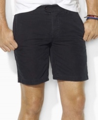 Surplus chino is transformed into a casual athletic short, made complete with sporty stripes and a classic, comfortable fit. Surplus chino is transformed into a casual athletic short, made complete with sporty stripes and a classic, comfortable fit.