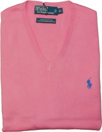 Polo Ralph Lauren Cotton V-Neck Sweater, Deep Pink, Large Polo Ralph Lauren Cotton V-Neck Sweater, Deep Pink, Large
