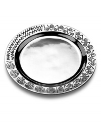 With a pattern inspired by the popular music of Jamaica, the large Reggae tray from Wilton Armetale's collection of serveware and serving dishes combines sleek metal with fun, festive design in a serving piece that is formal enough for dinner parties but casual and durable enough for daily use. With a pattern inspired by the popular music of Jamaica, the large Reggae tray from Wilton Armetale's collection of serveware and serving dishes combines sleek metal with fun, festive design in a serving piece that is formal enough for dinner parties but casual and durable enough for daily use.