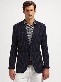 Authentically tailored from luxuriously lightweight cotton twill, the refined Skylark sport coat exudes impeccable style in a polished pinstriped pattern.ButtonfrontNotched collarChest patch, waist flap pocketsRear ventDistressed lookAbout 30¼ from shoulder to hemCottonMachine washImported Authentically tailored from luxuriously lightweight cotton twill, the refined Skylark sport coat exudes impeccable style in a polished pinstriped pattern.ButtonfrontNotched collarChest patch, waist flap pocketsRear ventDistressed lookAbout 30¼ from shoulder to hemCottonMachine washImported