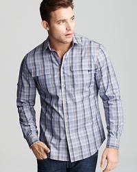 Elie Tahari Zac Multi Check Plaid Sport Shirt - Classic Fit, Barrel Cuff