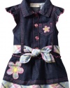 Carter's Watch the Wear Baby-girls Infant Denim Dress With Flowers and Checkered Belt, Dark Denim, 18 Months