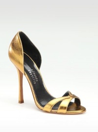 Metallic leather design has a substantial heel and leather straps that delicately transcend over the toes. Self-covered heel, 4¼ (110mm) Metallic leather upper Leather lining and sole Padded insole Made in ItalyOUR FIT MODEL RECOMMENDS ordering one half size down as this style runs large. Metallic leather design has a substantial heel and leather straps that delicately transcend over the toes. Self-covered heel, 4¼ (110mm) Metallic leather upper Leather lining and sole Padded insole Made in ItalyOUR FIT MODEL RECOMMENDS ordering one half size down as this style runs large.