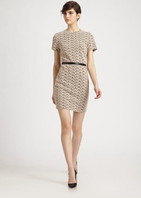 Contrasting leather belt balances this exquisite silhouette of ladylike lace. CrewneckShort sleevesLeather beltAbout 20 from natural waist80% cotton/20% LyocellDry cleanImportedModel shown is 5'10 (177cm) wearing US size 2.
