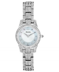 Wrapped in glistening crystal accents from top to bottom, this Crystal Dress collection watch from Bulova defines simple yet unique elegance. Wrapped in glistening crystal accents from top to bottom, this Crystal Dress collection watch from Bulova defines simple yet unique elegance.