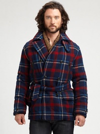 Rugged meets refined in this warm double-breasted coat, crafted from sumptuous Italian wool and accented with multiple pockets and a classic plaid pattern for enduring cold-weather style.Button-frontChest welt, waist flap pocketsSelf-tie waist beltFully linedAbout 33 from shoulder to hem80% wool/20% nylonDry cleanImported Rugged meets refined in this warm double-breasted coat, crafted from sumptuous Italian wool and accented with multiple pockets and a classic plaid pattern for enduring cold-weather style.Button-frontChest welt, waist flap pocketsSelf-tie waist beltFully linedAbout 33 from shoulder to hem80% wool/20% nylonDry cleanImported
